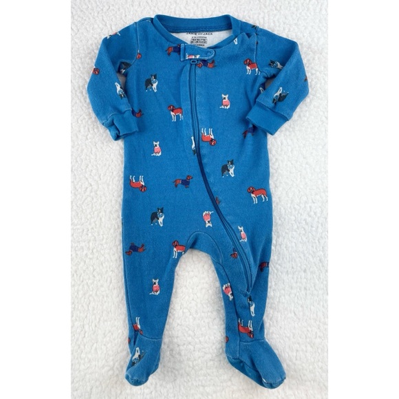 JANIE AND JACK • Blue/Multi Dog Print Sleeper Footie Pajamas - Picture 2 of 14